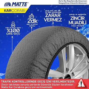 Matte Rubber Snow Socks Snow Chain Equivalent High Quality Textile Snow Chain Extra Pro Series (XX-Large)