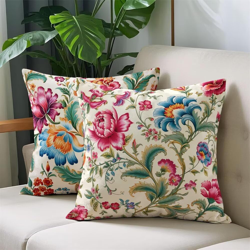 Federe Cuscini Divano 60x60 cm Federe Morbido Copricuscini Fiori in Velluto, 2 Pezzi Copri Cuscini per Divano Piante Quadrati Decorativi Federa Cuscino Boho per Camera da Letto Soggiorno (IU21)