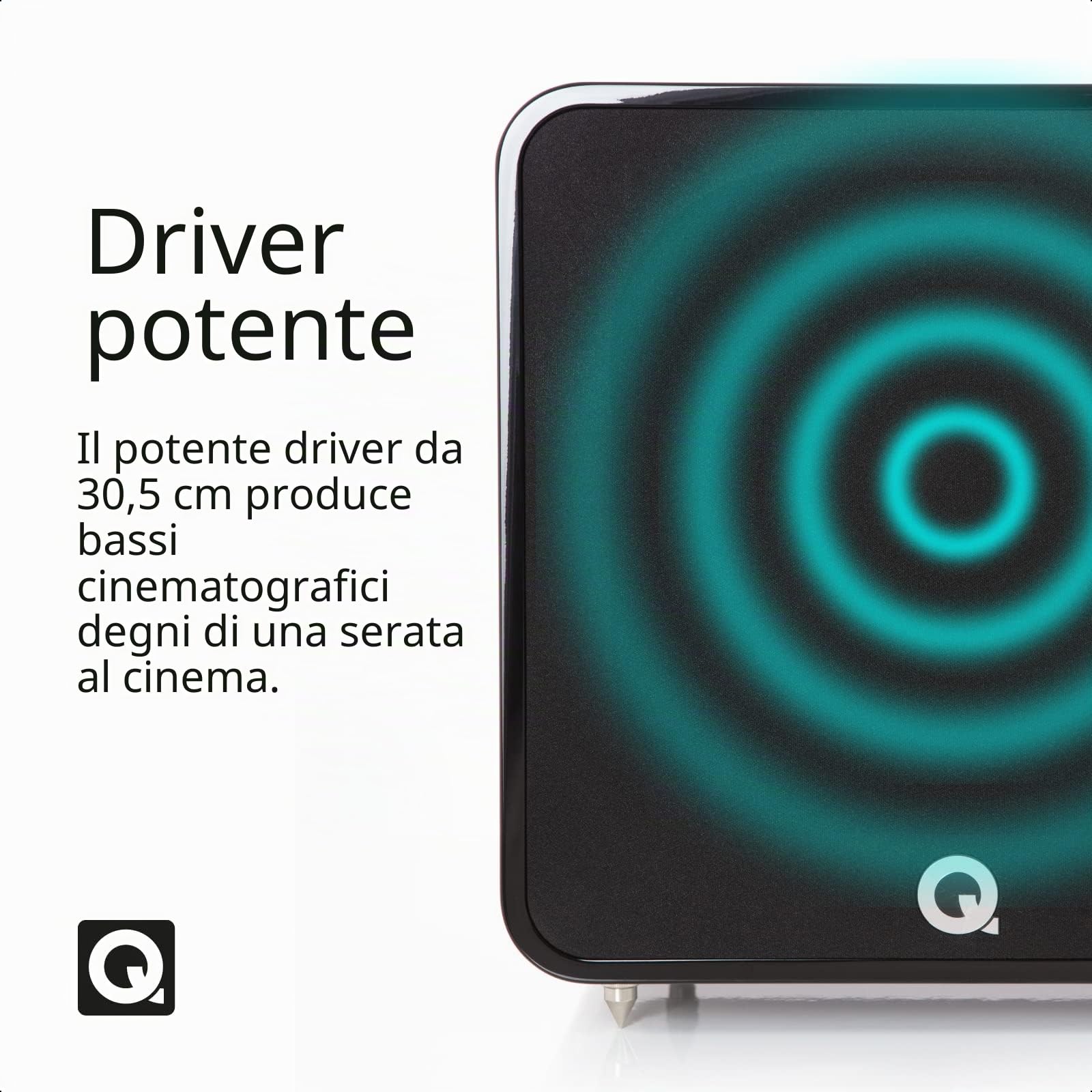 Q ACOUSTICS Q B12 - Subwoofer nero lucido, con sistema a deflettore infinito, driver da 12", amplificatore di classe D da 220 watt, bobina vocale da 50 mm, subwoofer attivo per sistemi musicali Hi Fi