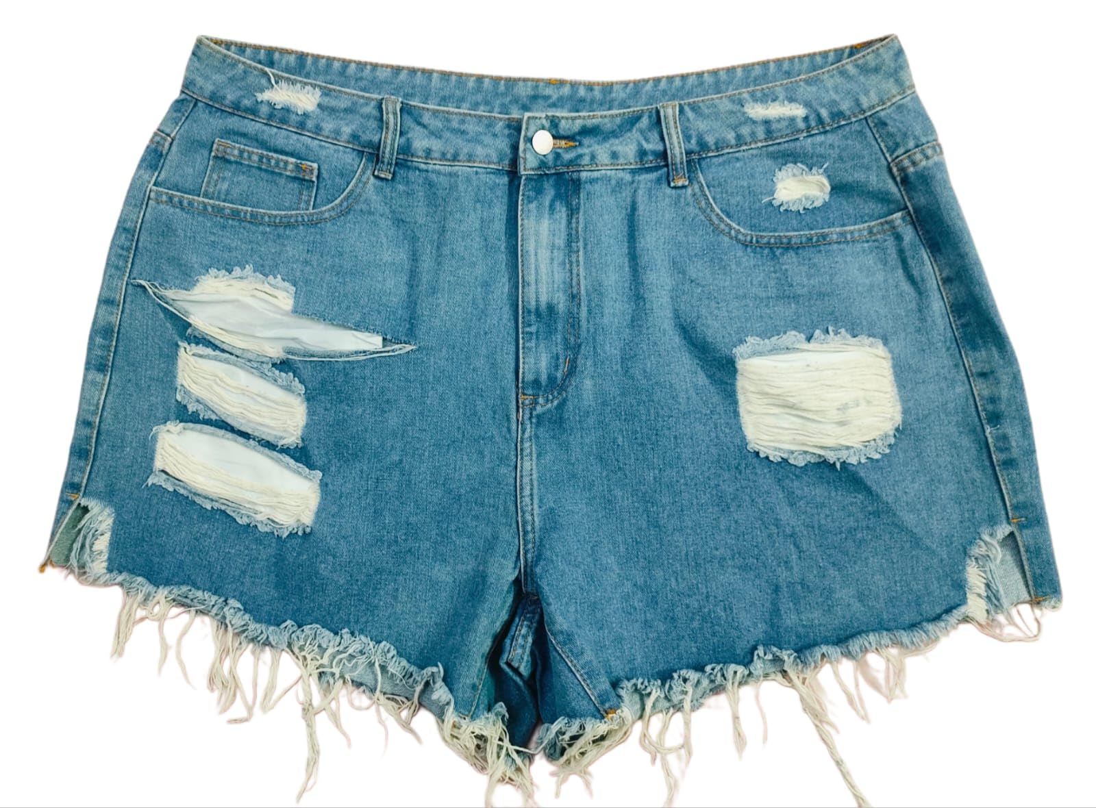 happening Plus Size Women Non Stretch Denim Shorts - Length 16 inch- Distressed -HIGH Rise -Faded Mid Blue Color - Waist Size (4XL) 40 to (10XL) 52 inches-picture-28