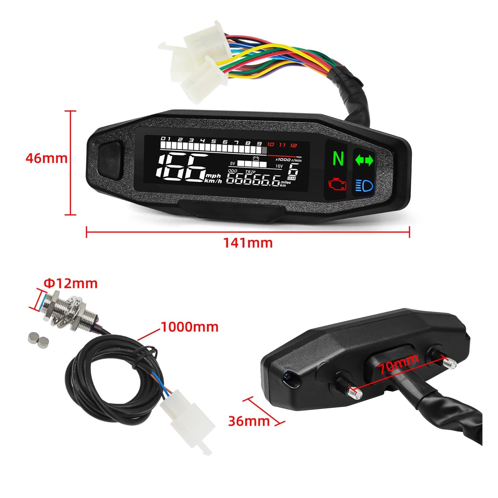 Contagiri contachilometri Accessori Moto Tachimetro Universale LED Cruscotto Digitale Km/h MPH Contachilometri Sensore Contachilometri Con Staffa Y/Z/W