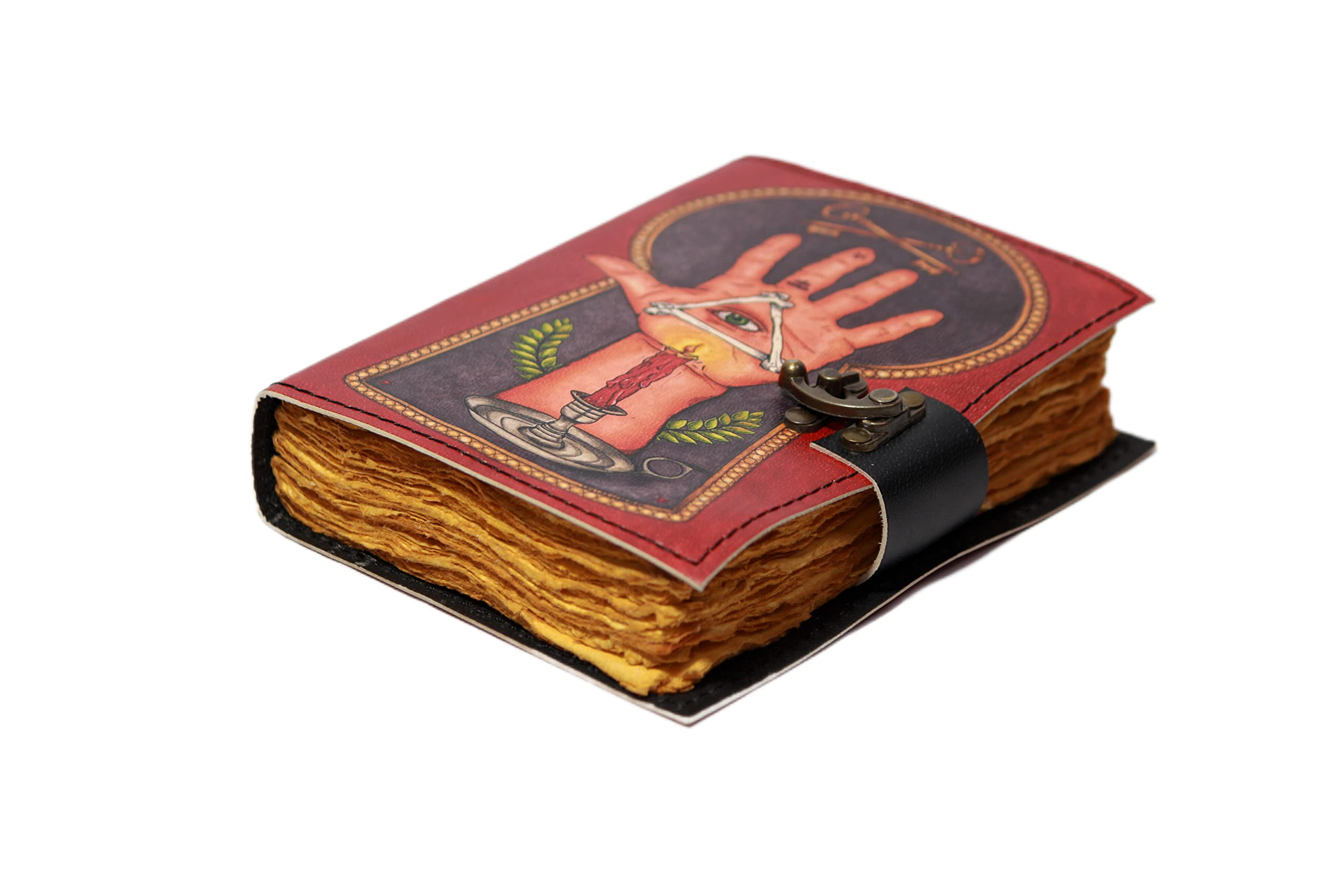 TARAWORLDCRAFT Blank spell book of shadows leather journal with lock- a5 notebook(17.5cmX12.5cm) | Deckle edge handmade paper (200pages) | antique diary for women| Travel Journal for men