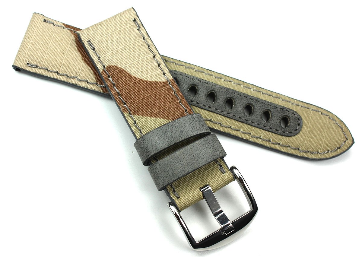 RIOS1931 - Cinturino per orologio in pelle e tela, fatto a mano, 22/20 mm, stile retrò, stile militare, per sub