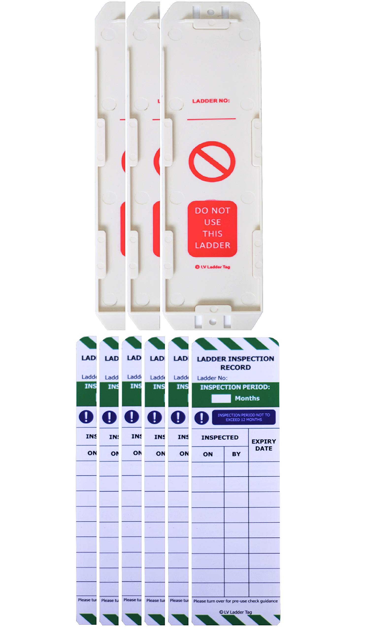 Live Life Better Ladder Tags - 3 Holders and 6 Ladder Inspection Tag Inserts - Fits All Ladder Types, Suitable for Indoor & Outdoor Use