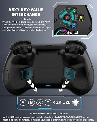 Joso Mobile Gaming Controller for iPad/iPhone/Tablet, Cloud Controller Remote Joystick for iOS/Android, Wireless Switch Controller with Macro Buttons/Hall-Rocker/Hall-Trigger - Black
