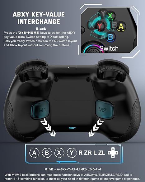 Joso Mobile Gaming Controller for iPad/iPhone/Tablet, Cloud Controller Remote Joystick for iOS/Android, Wireless Switch Controller with Macro Buttons/Hall-Rocker/Hall-Trigger - Black
