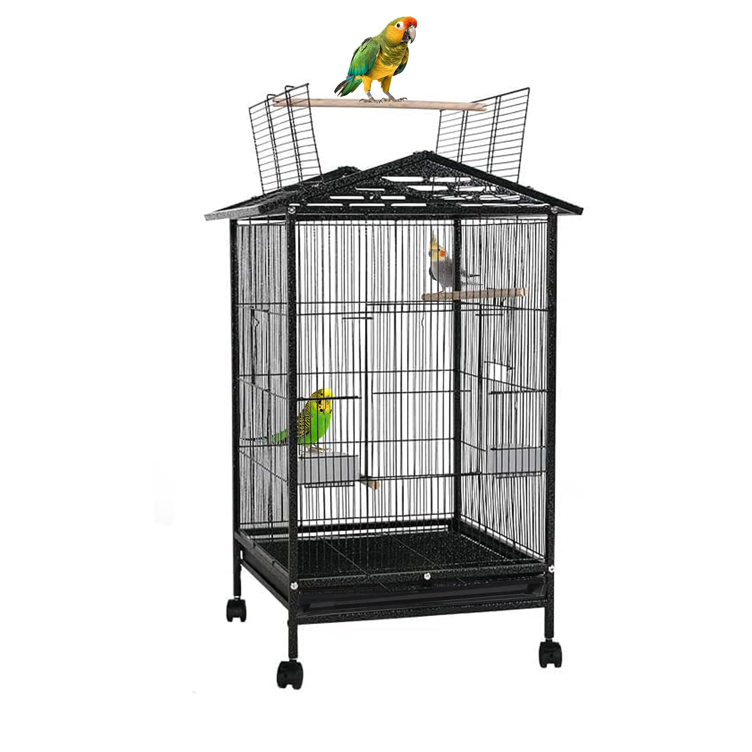 Jainsons Pet Products Large Metal Bird Cage, Pet Cage with Wheels and Stand Perch, Birds House Removable Washable Tray Food-Waterer Feeder for Parakeet, Canaries, Pigeon, Parrot 24'' Inch Height-image-11