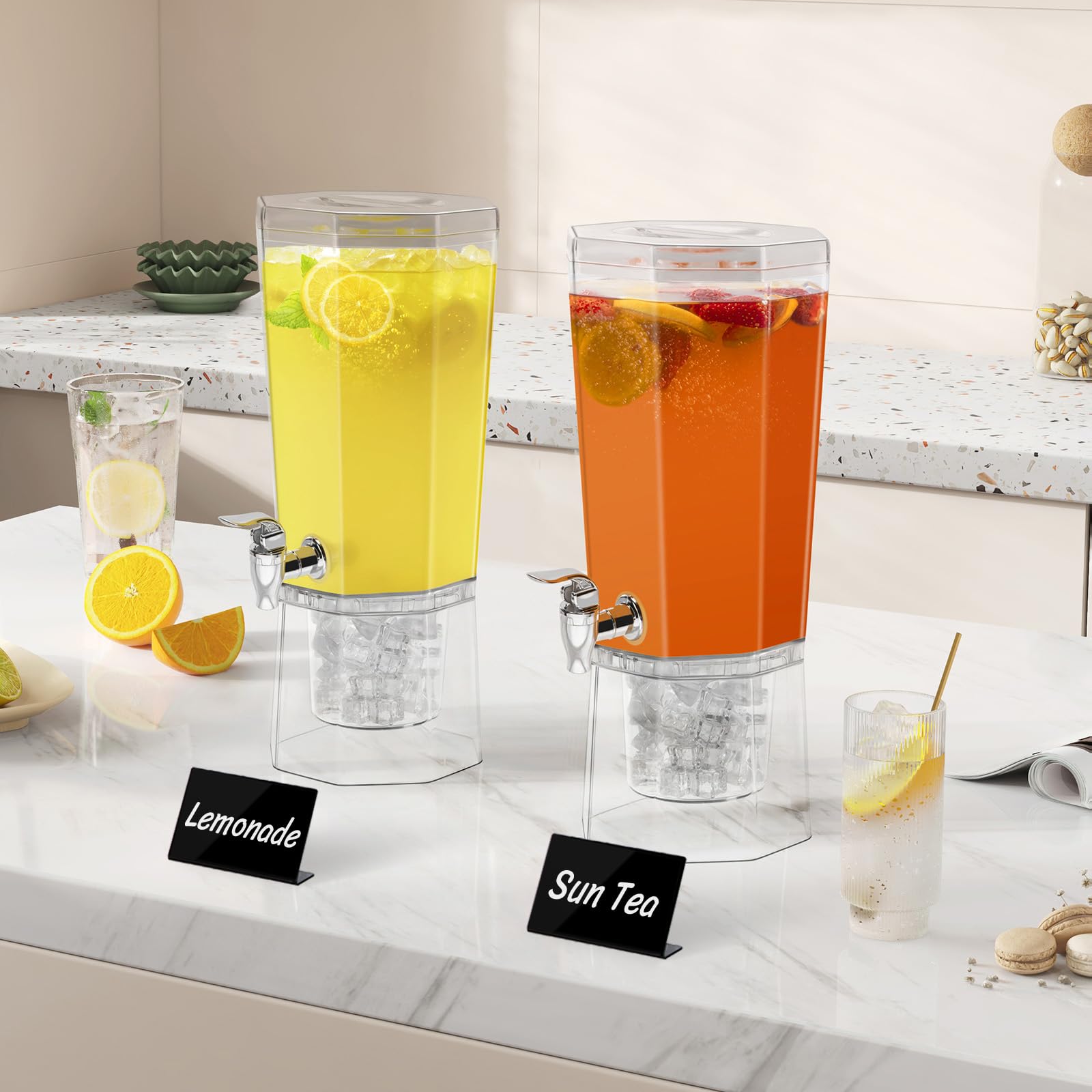 Lifewit 4L Getränkespender mit Zapfhahn, Kunststoff Drink Dispenser mit Ständer für Cocktails Saft Wasser Getränke, Beverage Dispenser mit Schild für Party Hochzeit Events, 2 Stück, 39 x 16 cm/15x6"