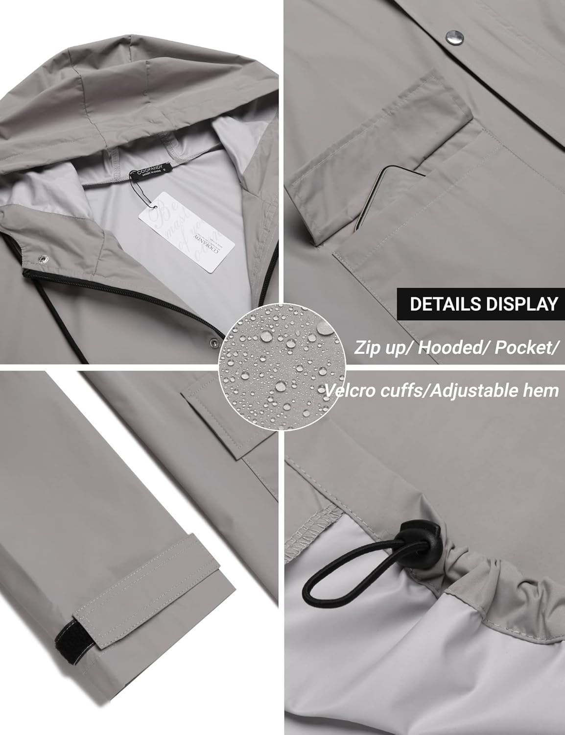 COOFANDY Men's Rain Jacket with Hood Waterproof Lightweight Active Long Raincoat - Image 4