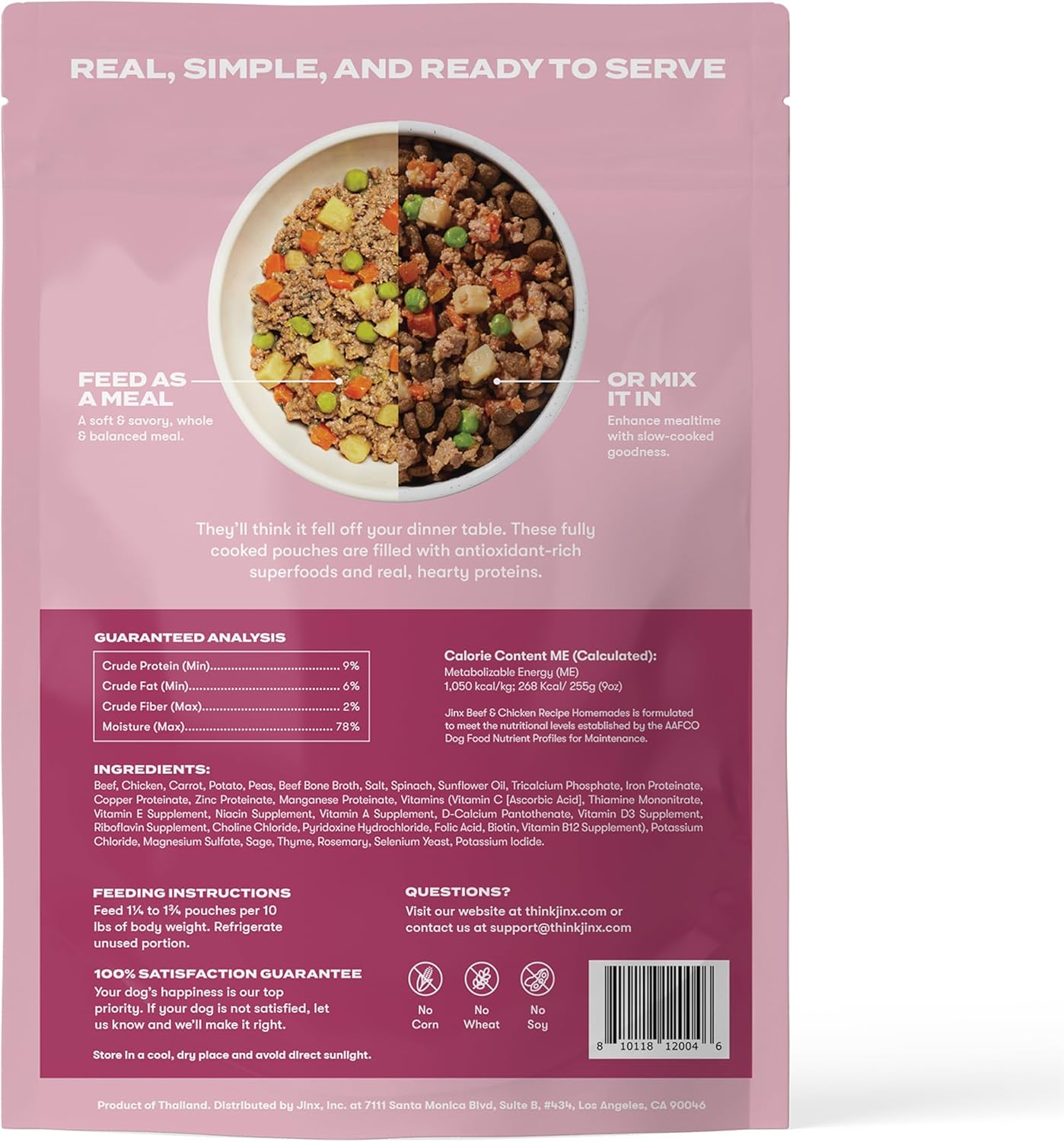 Jinx Beef & Chicken Grain Free Wet Dog Food Pouches, Meal or Dog Food Topper Mix-in, Made with Real Beef & Chicken, Bone Broth, No Fillers - Puppy, Adult, Senior, 9oz, 6 Pack - Image 12