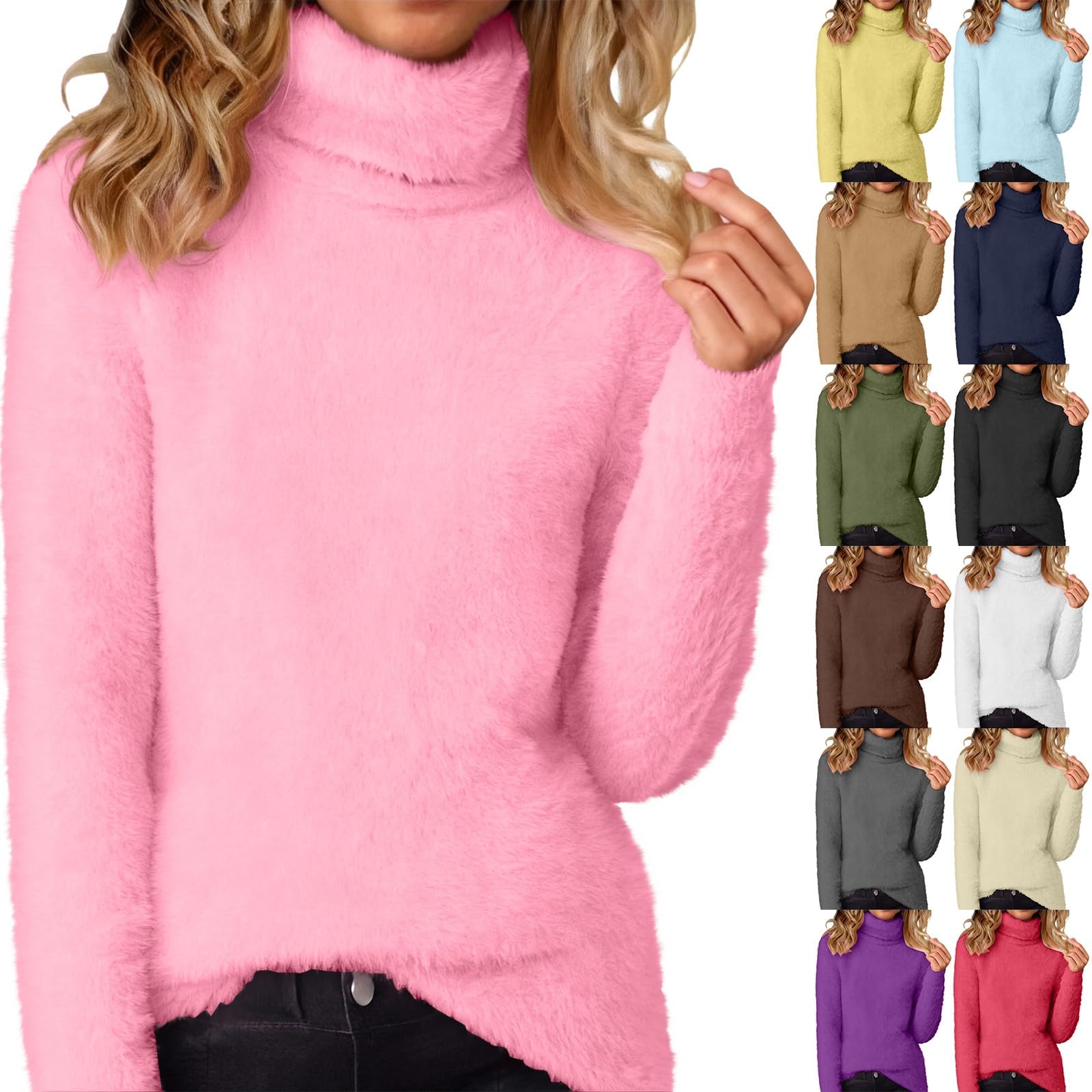 Womens Sweaters Turtleneck Long Sleeve Pullover Casual Fleece Pullover Wool Warm Cozy Tops 2025 Fall Winter Clothes