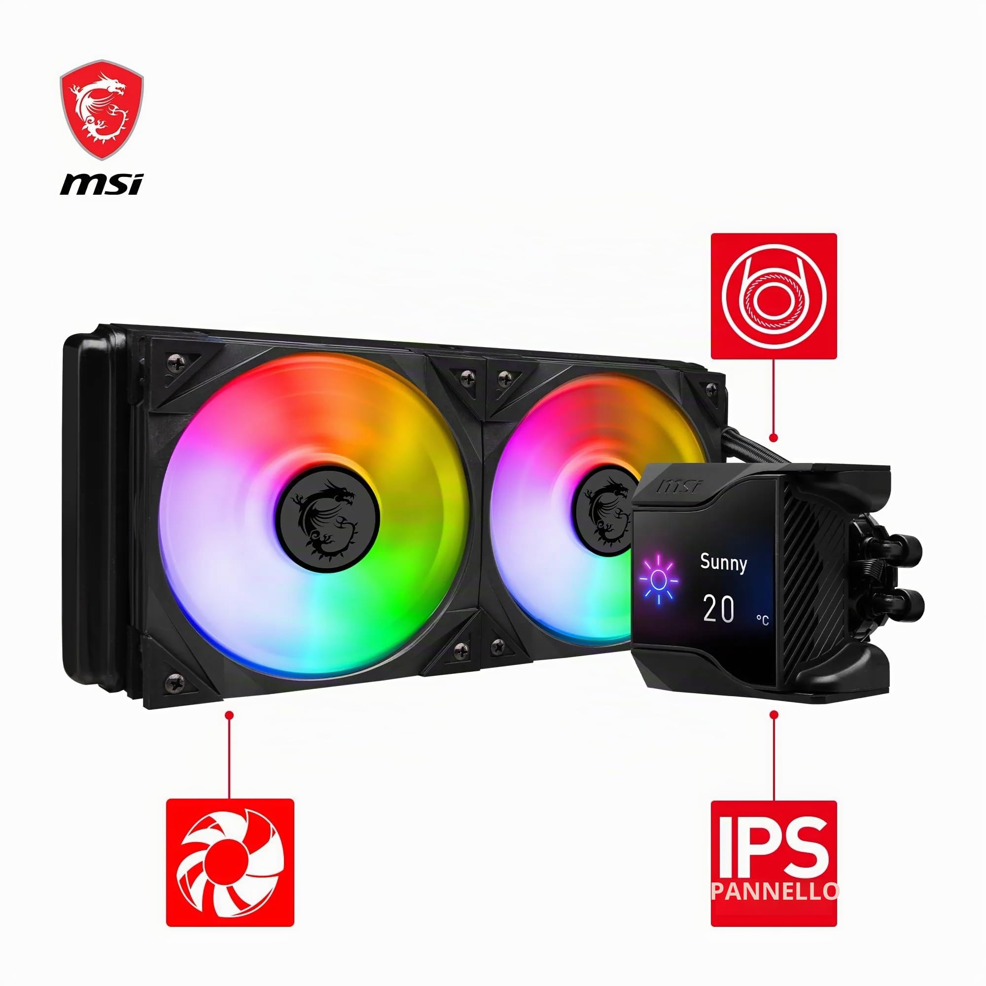 MSI MPG CORELIQUID D240 CPU Liquid Cooler da 60 mm, 2 ventole ARGB da 120 mm, Tubazione anti-evaporazione, Raffreddamento GI - Compatibile con Socket AMD e Intel