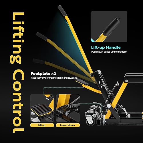 Miniatura 5 de VIVOHOME Gato hidráulico de elevación para motocicleta, capacidad de 1500 libras, elevadores de acero ATV con ruedas y mango para motocicletas,