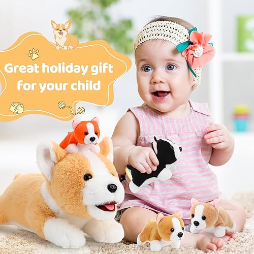 Miniatura 32 de Skylety 5 piezas de animales de peluche para perros con bebés en el interior, 1 mamá grande con 4 mini juguetes suaves para niños, fiesta