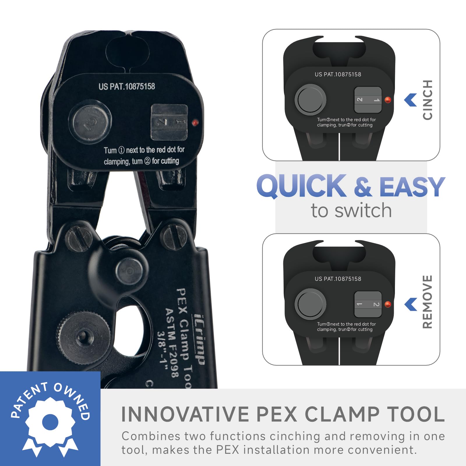 iCrimp PEX - Juego de herramientas de extracción y cierre para abrazaderas de acero inoxidable ASTM F2098 de hasta 32 mm con cortatubos para tuberías PEX