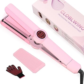 Flat Iron Hair Straightener Professional 3D Floating Ceramic Plates with Traval Dual Voltage, Negative Ion, LED Display & Auto Shut-Off for Smooth, Shiny, Frizz-Free Hair Infrared- Pink