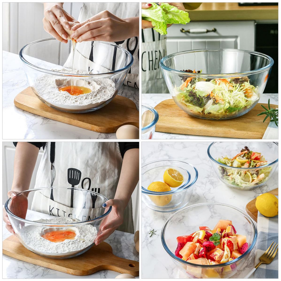 Ensaladera Bol Redondo Elegante para Microondas de Vidrio Transparente de 2700ml y Reutilizable para Cocina y Servir Ensaladas