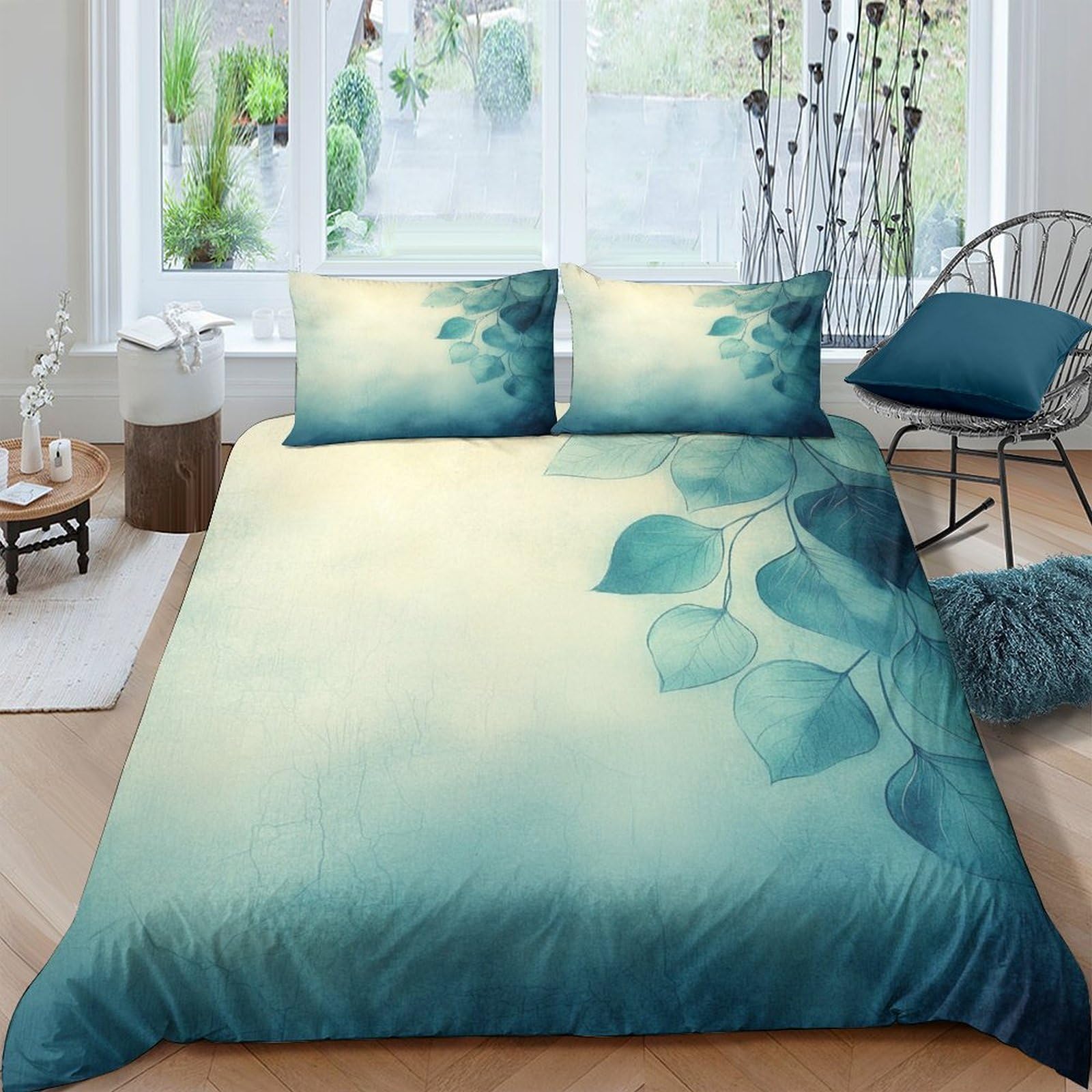 XFKLYNVCJ 3D Printed Leaf branch Quilt Cover Brushed Microfiber Botanical illustration style Comforter Cover Shrink Resistant Stain Resistant Lightweight for Family Home Daily Use Double（200x200cm）