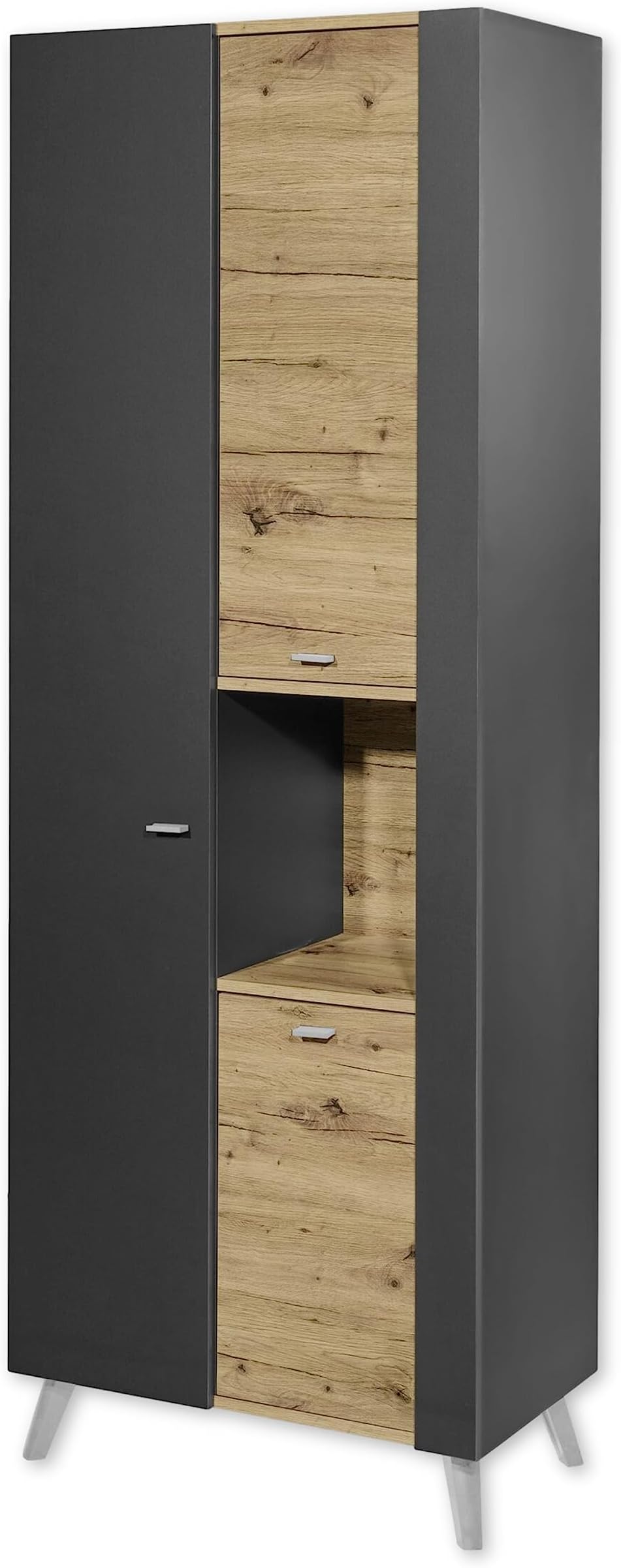 Armoire Vestiaire GO Aspect Chêne Sonoma - 74x200x40 Cm - Porte Miroir - Fabriqué En UE