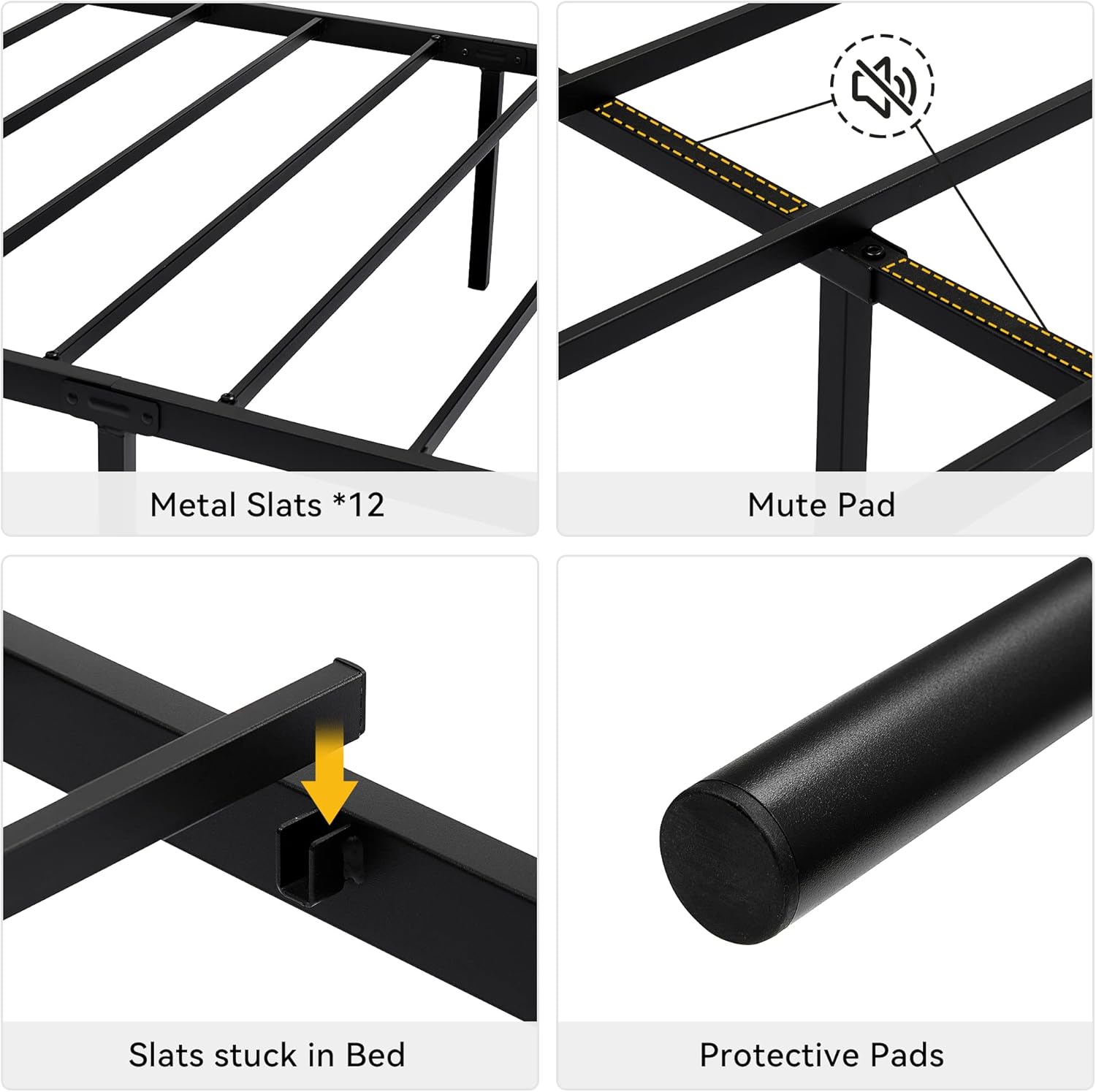IDEALHOUSE Twin Size Metal Bed Frame, Twin Bed Frames with Headboard and Footboard, Metal Platform Bed Frame Steel Slats Support, No Box Spring Needed, Easy Assembly, Black