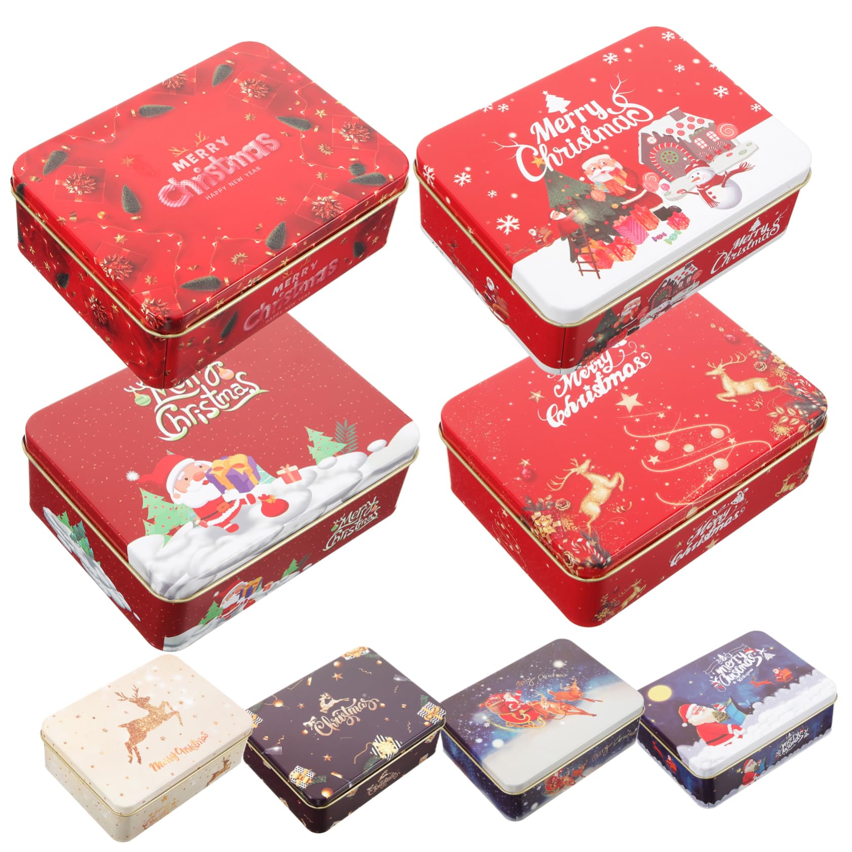 DIKACA 8 Stck. Teiliges Weihnachts Geschenkdosen aus Metallblech mit Deckeln Kleine Stabile Aufbewahrungsboxen für Grußkarten Kekse und Dekorative Geschenkverpackung mit Festlichen