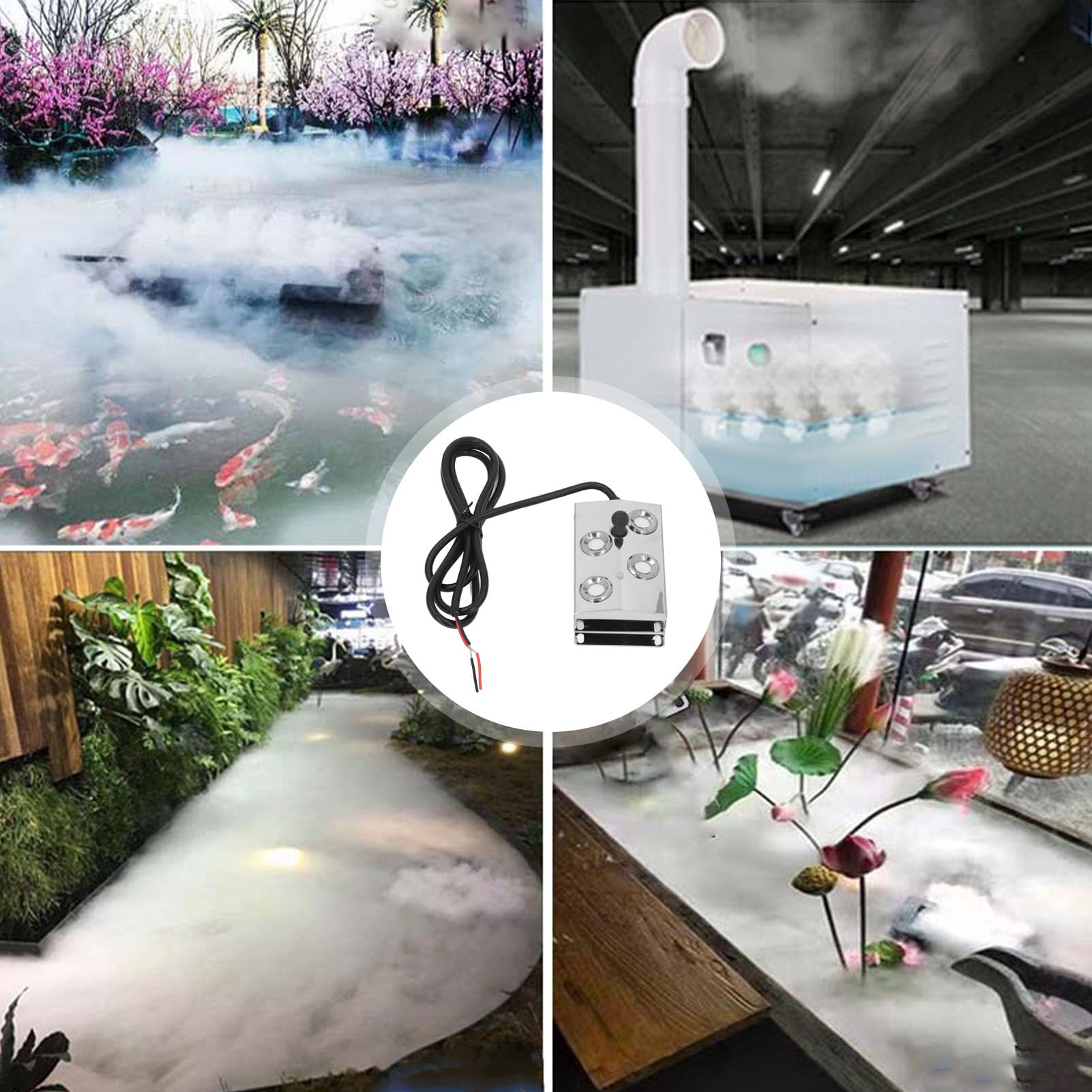 Jectse Maker di Nebbia Ad Ultrasuoni, 4 Teste Fogger Ad Ultrasuoni, IP67 Acqua Ad Ultrasuoni Fogger UltraSonic Pond Humidifier, Mister Ultrasonico 4,5 Litri/h con Cavo 1,5 M, per