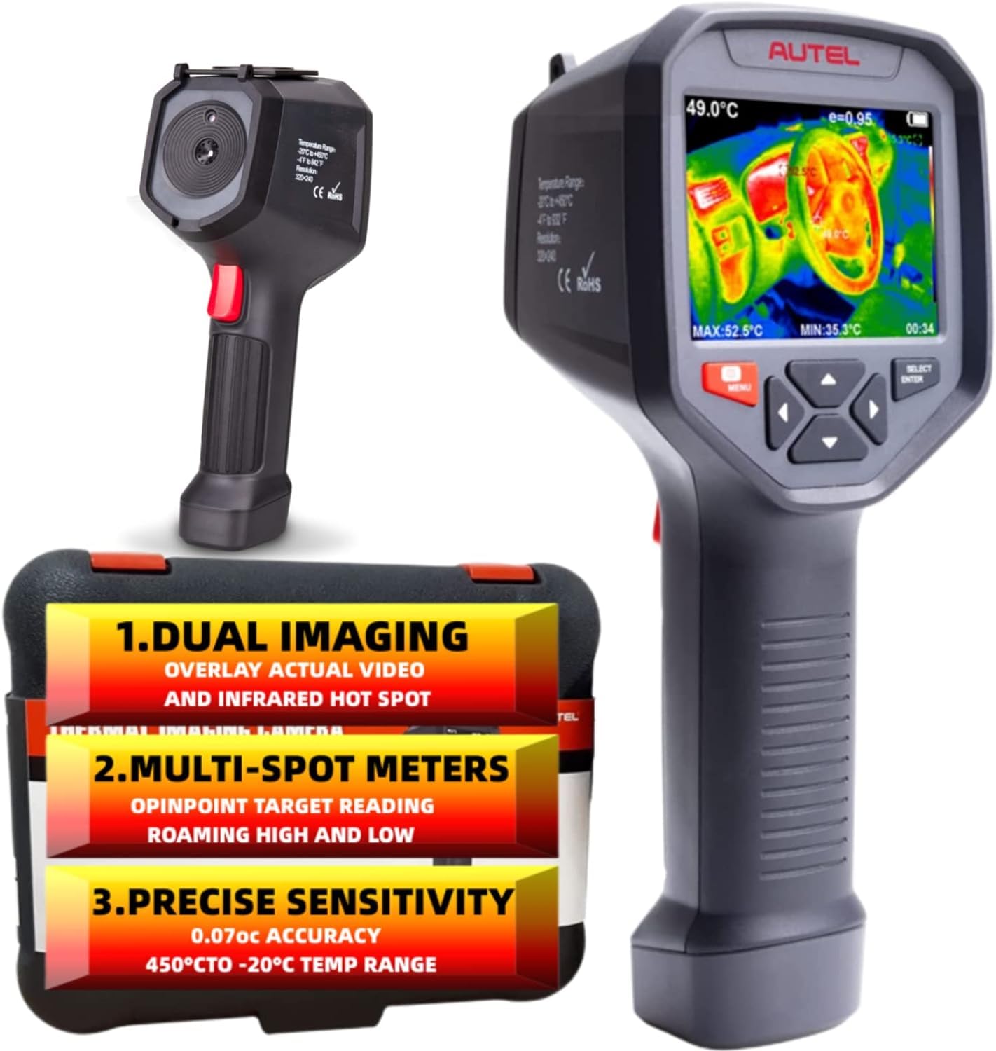 Autel MaxiIRT IR100 Thermal Imaging Camera & Battery Tester Measures -20° C to 450° C Dual Camera Overlay Feature 0.98s Refresh Rate for Real-Time Accuracy Wi-Fi Image Transfer to PC