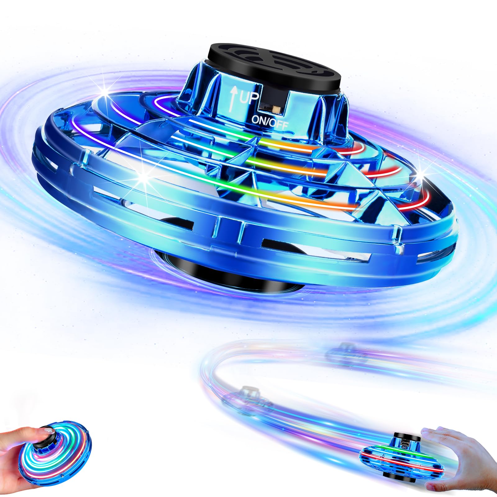 Drone for Kids Flying Toys,2025 Upgrade LED Fidget Spinner, Hand Operated Fidget Flying Spinner Toy for Indoor Outdoor,Christmas Birthday Gifts for 6 7 8 9 + Year Old Boys Girls(Blue,ABS)