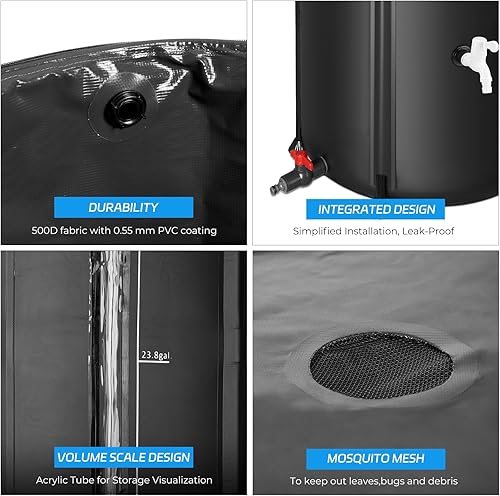 Miniatura 2 de Barriles de lluvia para recoger agua de lluvia de la canaleta  Tanque de almacenamiento de agua portátil Barril de agua, sistema de recolección de
