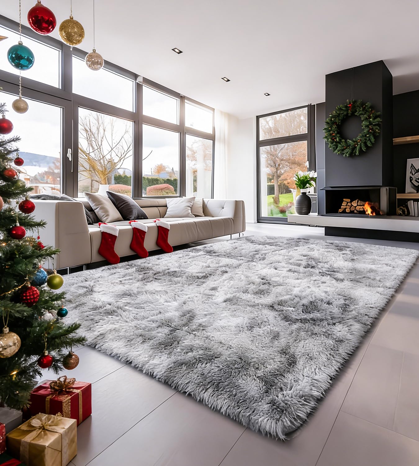 Alfombras Salón Grandes Pelo Largo Alfombra Habitación Dormitorio Lavables Alfombra Antideslizante Muy Suave para salón o Dormitorio, Alfombra esponjosa de Cama(Gris Claro,160 x 230 cm)