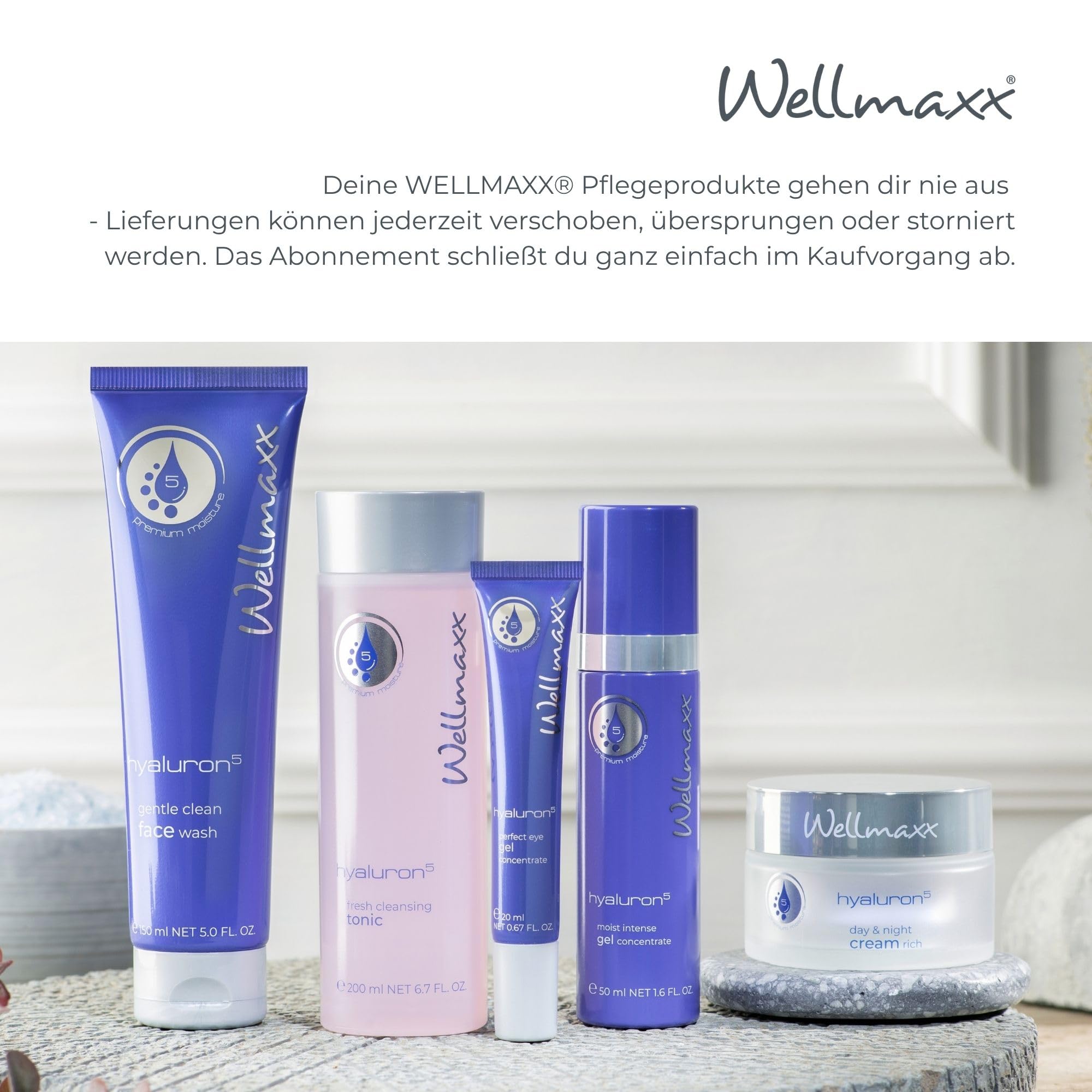 WELLMAXX® hyaluron⁵ day & night cream rich l Hyaluron Gesichtscreme l intensive Feuchtigkeitspflege für trockene & reife Haut l Anti Aging Pflege mit 5-fach Hyaluron l Made in Germany l 50 ml