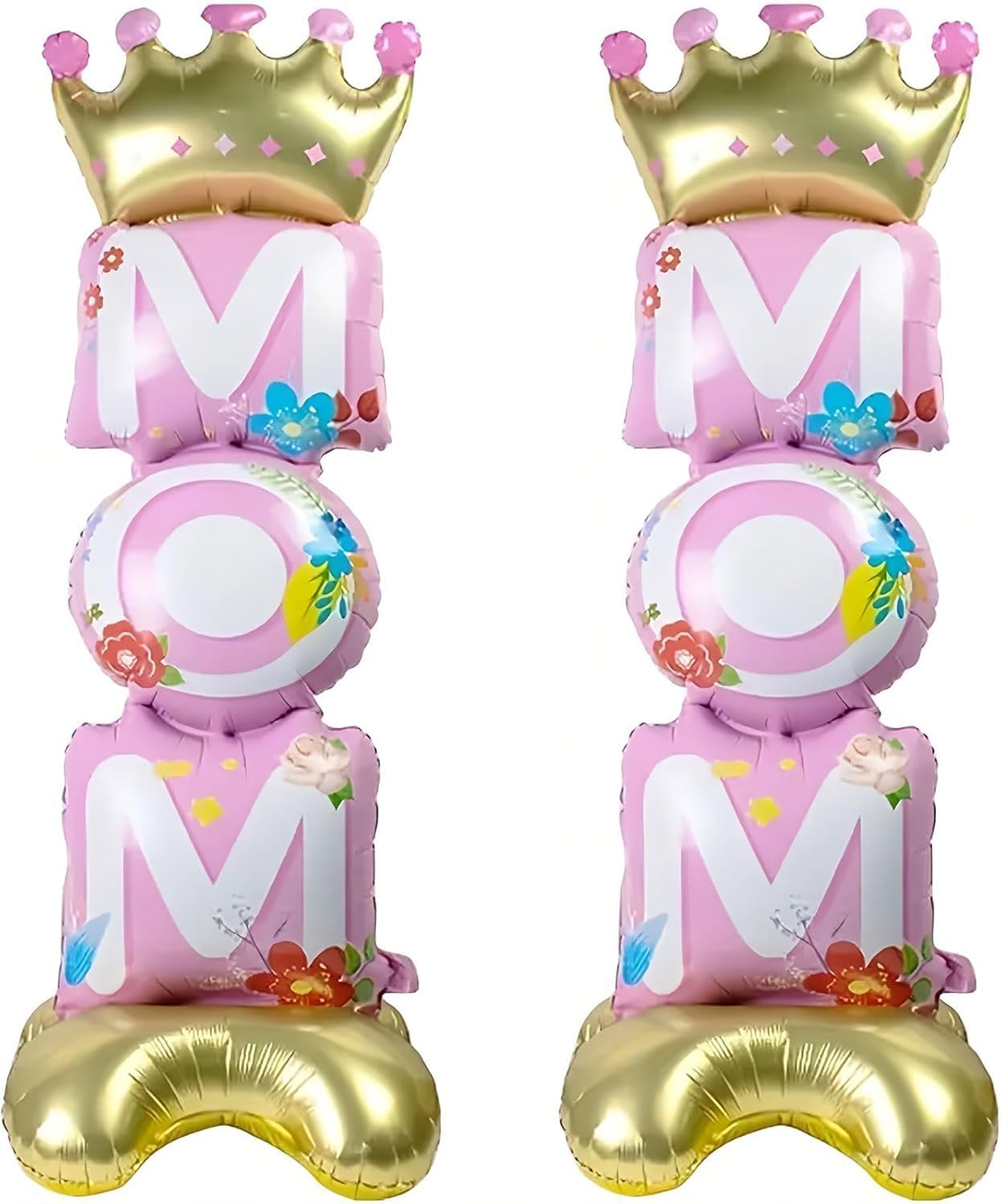 2Pcs Happy Mother's Day Balloons - Large 44.1 Inch x 15.4 Inch, Eye-Catching Standing Decor for Home & Party - For Mom's Birthday & Festive Mothers