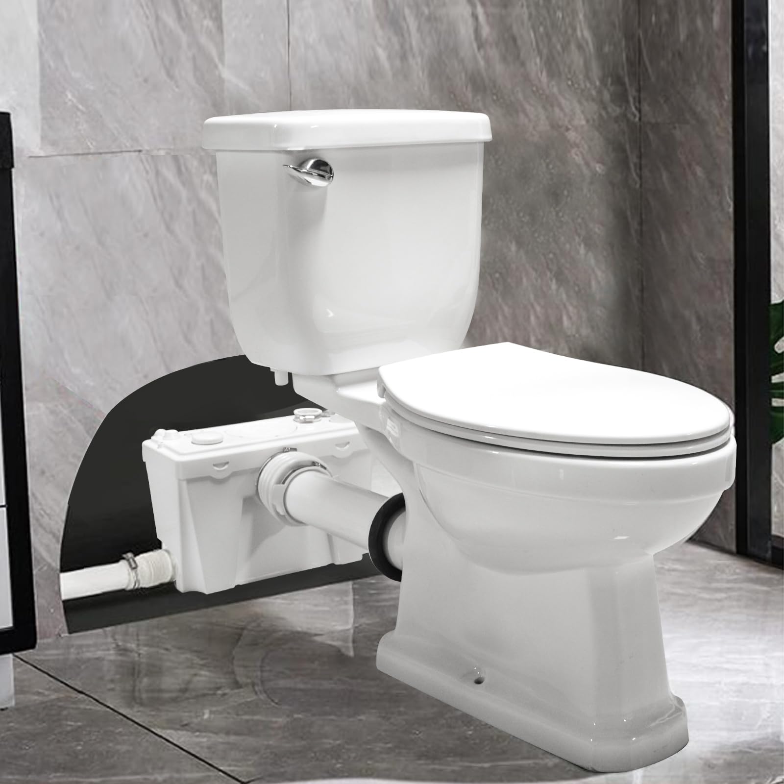 500W Two-Piece Upflush Macerating Toilet Kit for Basement with Elongated Bowl & Extension Pipe, 4 Water Inlets and a 23ft Vertical Lift/230ft Horizontal
