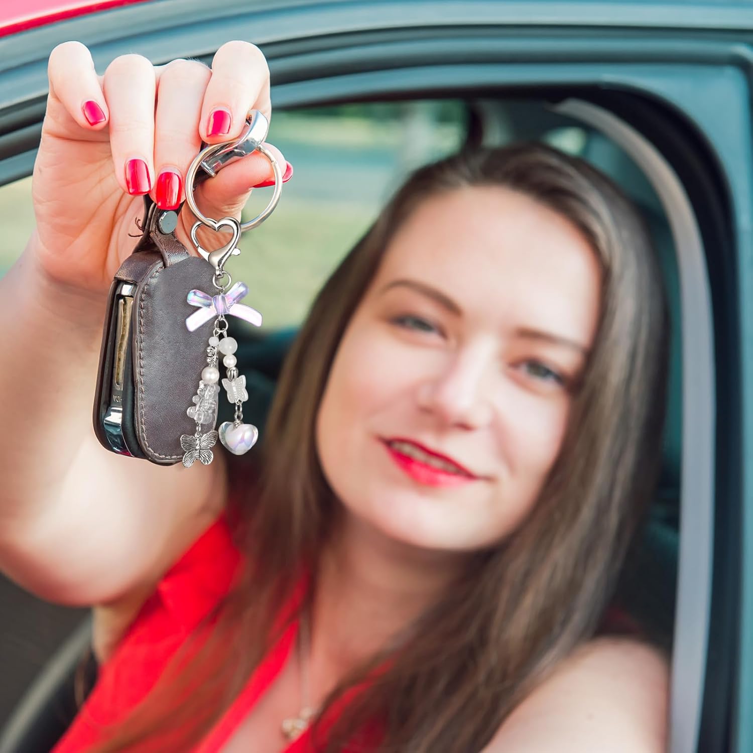 Sureio 6 Pcs Aesthetic Keychains Cute Keychain with Tether Tag for Backpacks Keys Bags Purse - Image 4