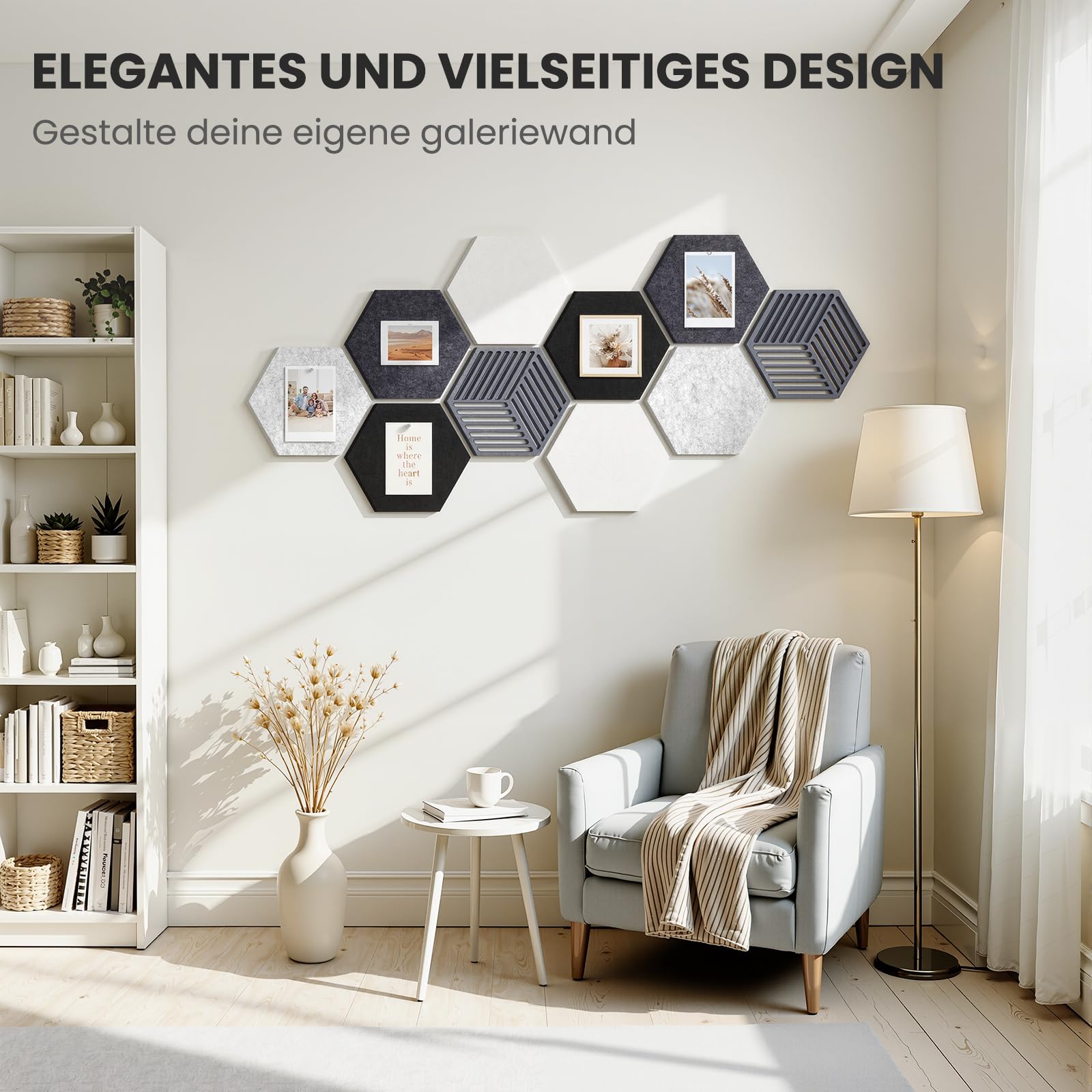 10 Stück Sechseckige Filz Pinnwand, Pinnwand Kork Alternative Selbstklebend, Dekorative Filzboard Vision Board Fotowand Memoboard Wanddekoration mit 30 Pinnnadeln für Büro, Schule, Zuhause