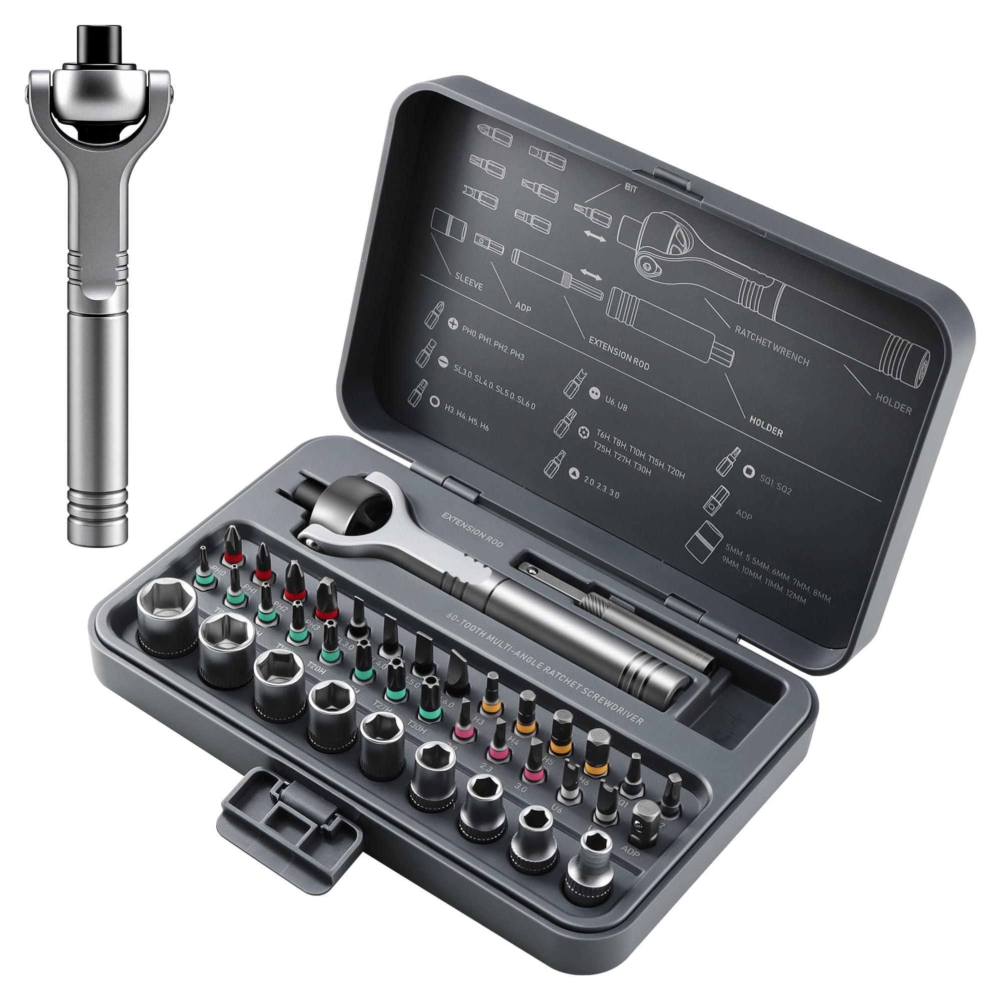 40-in-1 Magnetic Ratchet Screwdriver Set Detachable Handle | CRV Steel Multi-Bit With Cas…