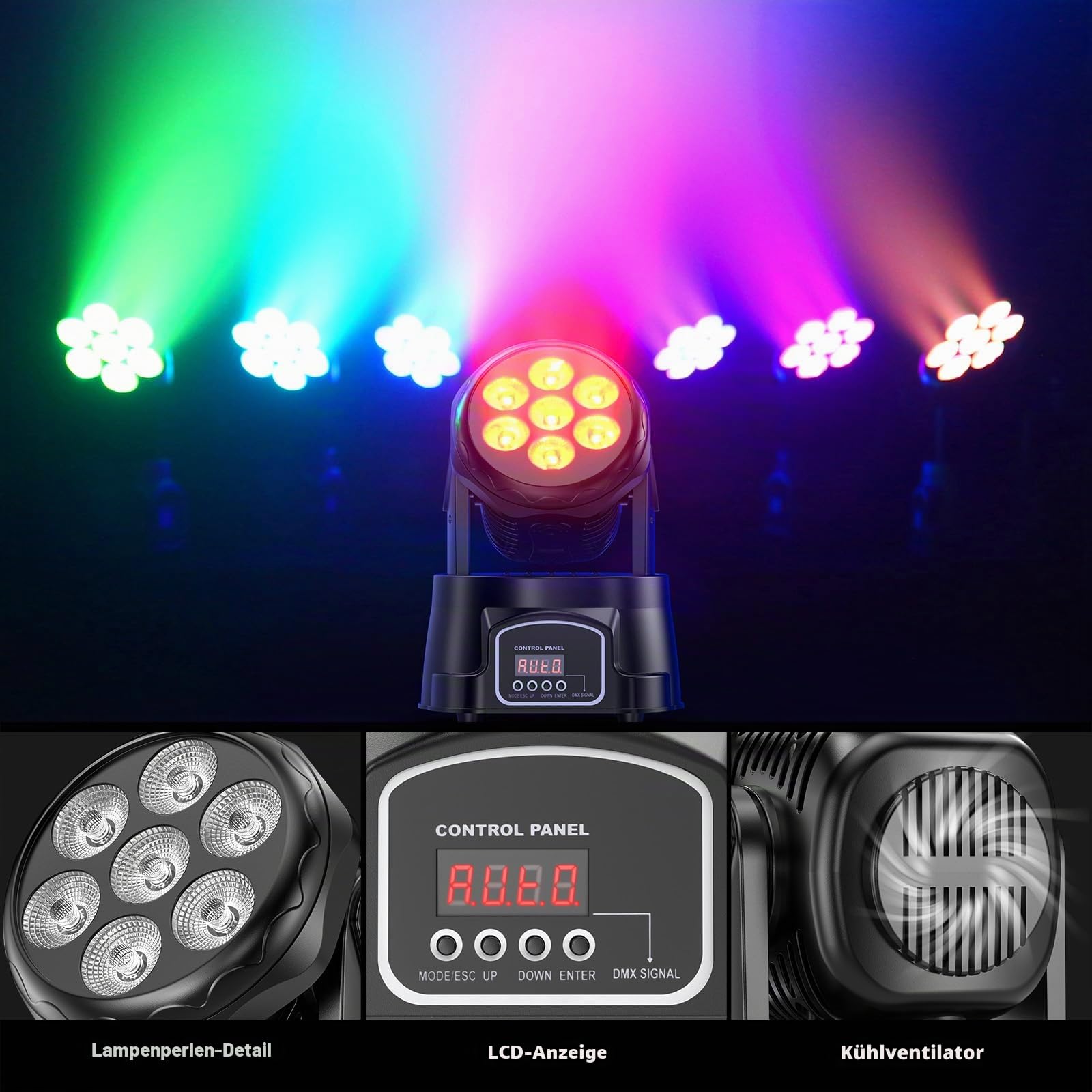 2 Stück Mini Moving Head LED 105W RGBW Wash Bühnenlicht 7 LEDs DJ Disco Licht 5 Steuerungsmodus mit Fernbedienung Strobe Partylicht für Party Bar Disco Hochzeit