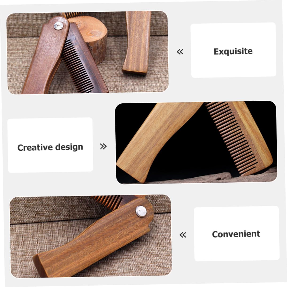 Healeved 4ensembles Peigne Bois De Santal Avec Étui Accessoire De Coiffure Portable Pour Hommes Pour Barbe Cheveux Outil Multifonction Pour Style Soigné Et Précis