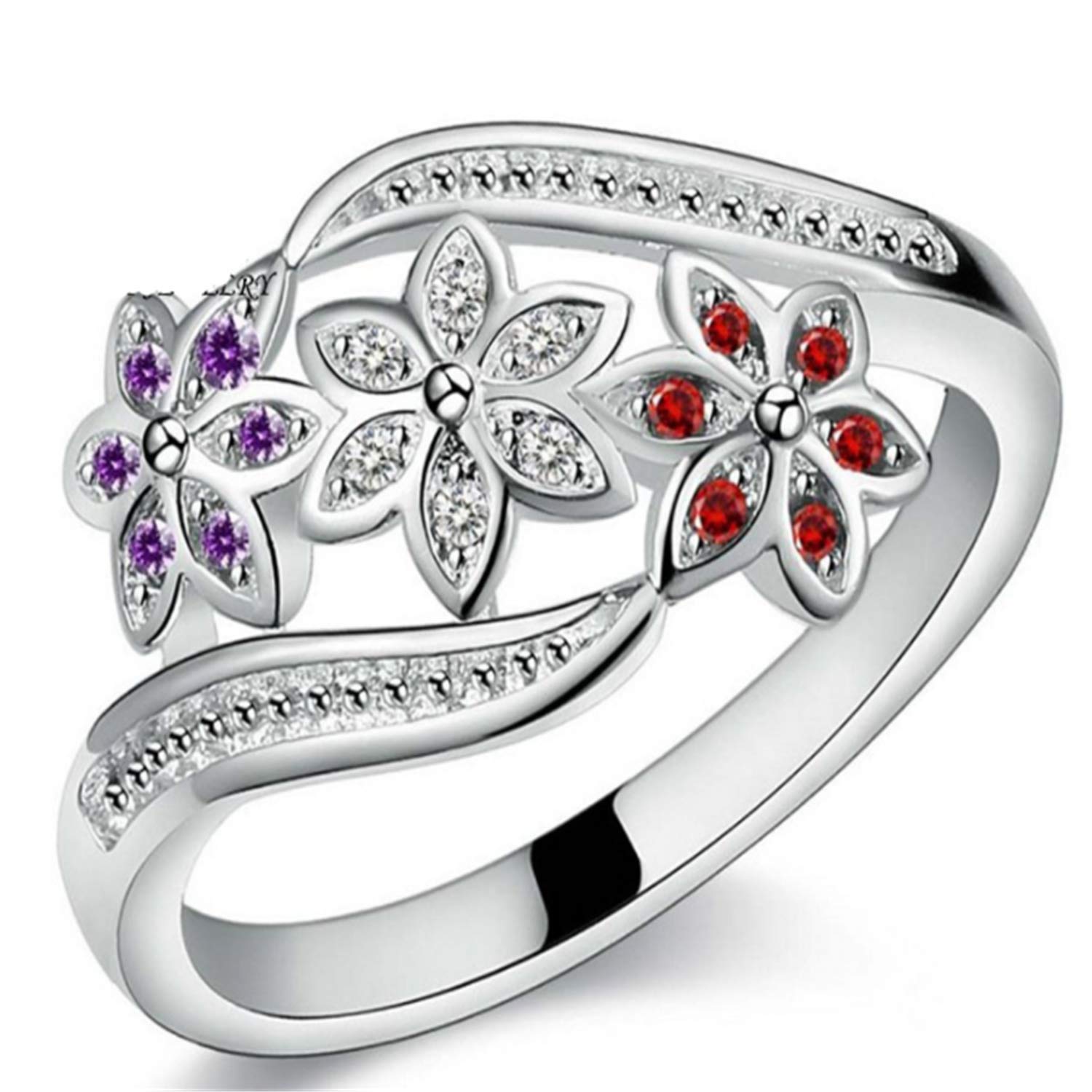 Madeone✦18K White Gold Plating 3 Color Flower Blossom Rings with Excellent Cut Cubic Zirconia CZ Stone for Women with Box Packing