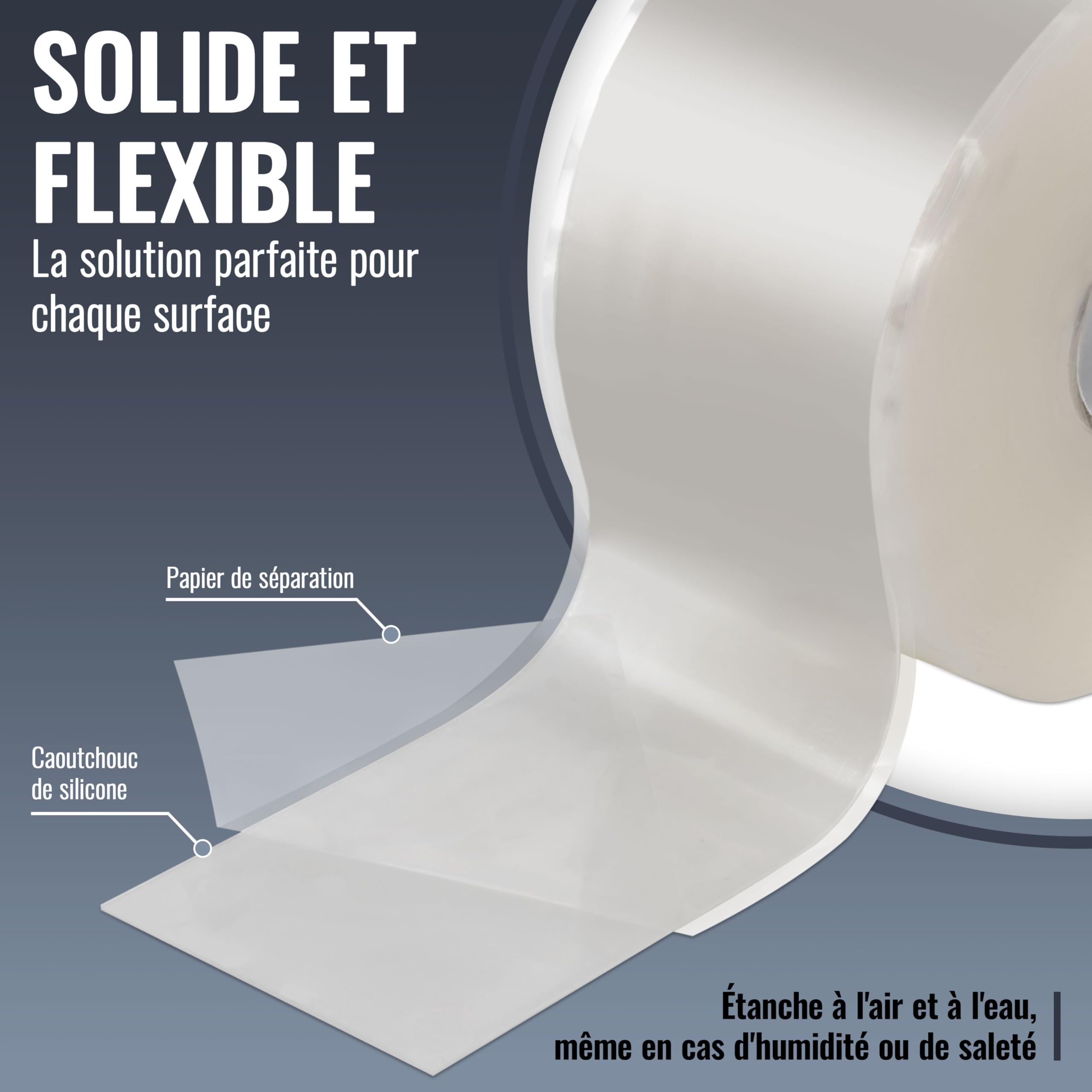 POPPSTAR ruban en silicone auto-fusionnant, 11m x 50mm, ruban isolant et d'étanchéité (Eau, Air), transparent, 1 rouleau