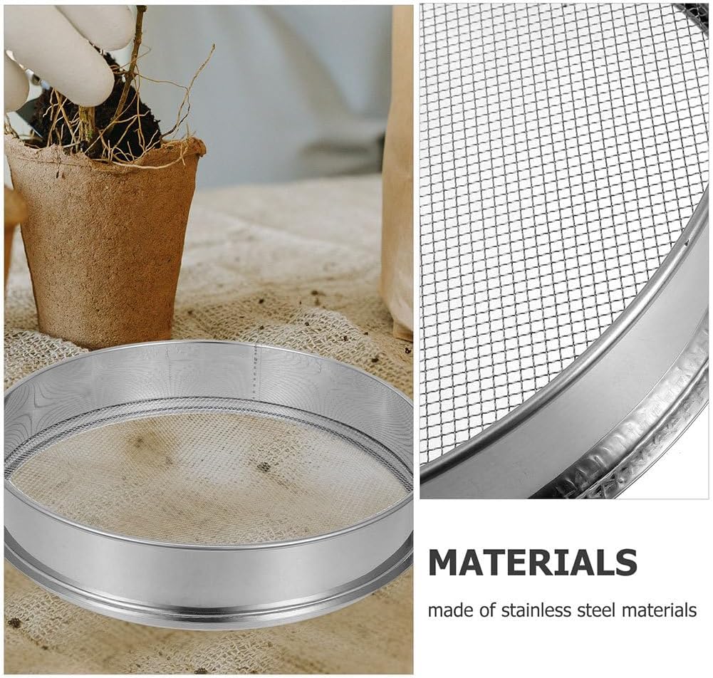 Yardwe Soil Sifter Stainless Steel Mesh Garden Sieve for Potting Soil Compost Rock Screening and Bonsai Preparation 2Mm Mesh