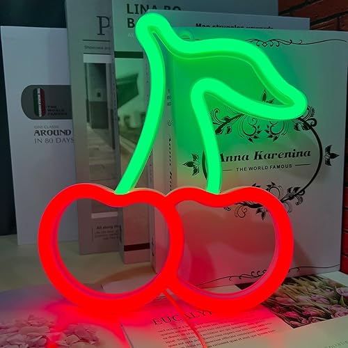 Miniatura 8 de Letrero de neón de cereza, luces de neón de cerezas rojas y verdes, letreros de neón de cereza para decoración de pared, lindos letreros LED de
