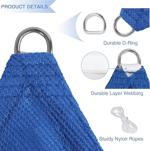Miniatura 4 de E&K Sunrise - Toldo parasol triangular de 10 x 10 x 10 pies, bloquea los rayos UV, para patio, jardín, al aire libre (azul)