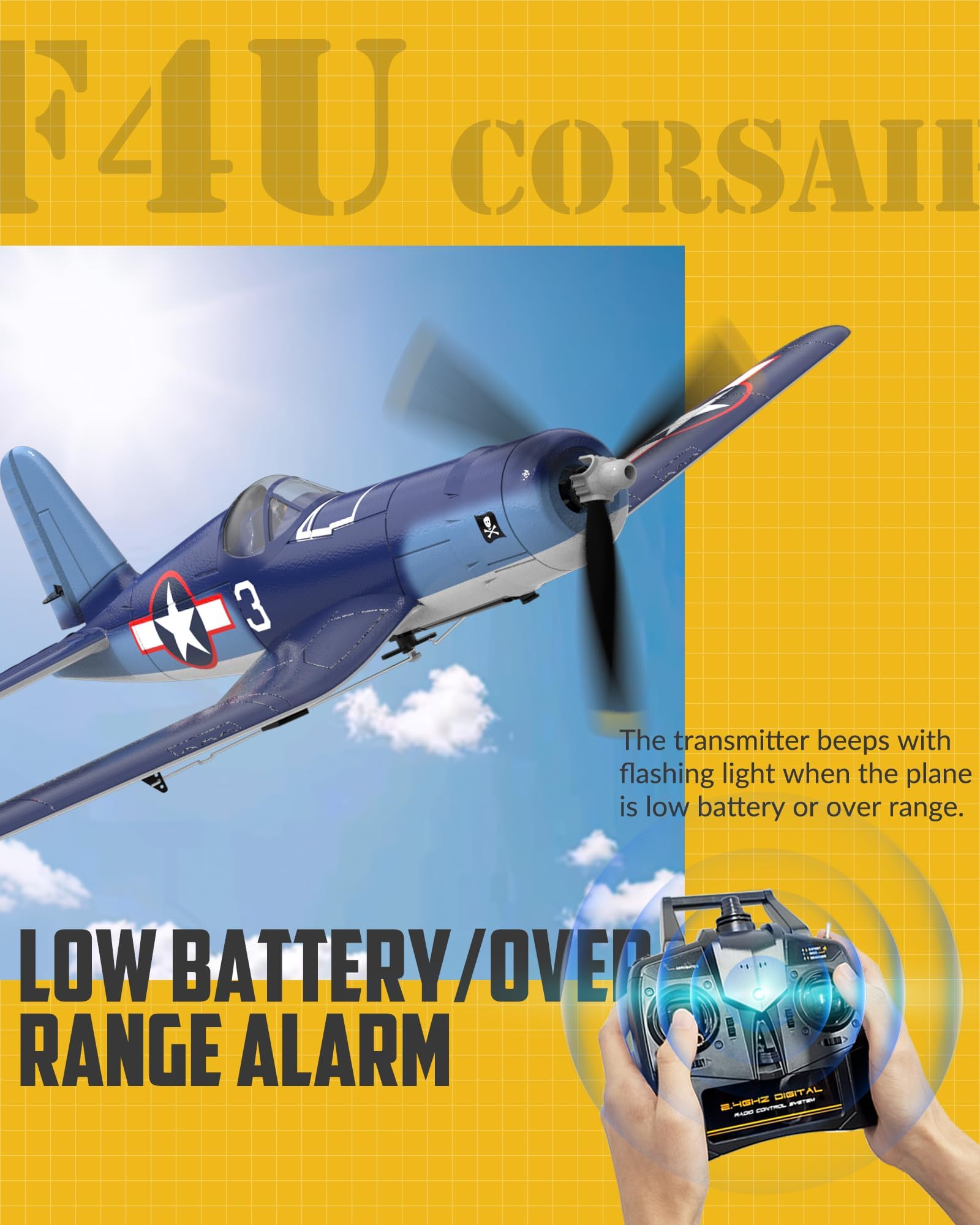 volantexrc RC Avion 4CH Avion télécommandé F4U Corsair 2,4 GHz pour débutants, Adultes avec Recharge USB (761-8 RTF)