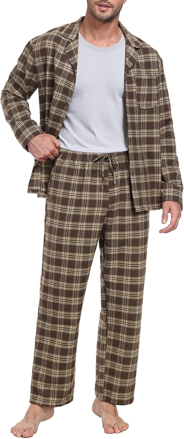 PrinStory Men's Flannel Pajamas Sets - Soft Cotton Classic Plaid Long Sleeve Pjs Sleepwear Lounge Set with Pockets - Image 3