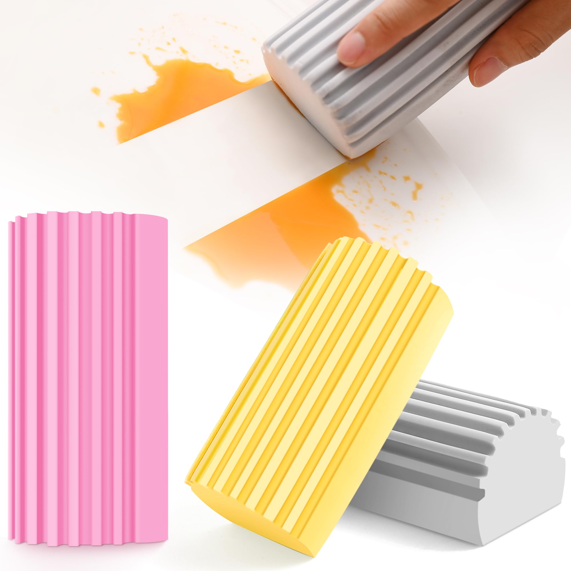 CUIUD 3-Pack Damp Clean Duster Sponge, Sponge Cleaning Brush, Cleaning Supplies for Cleaning Blinds, Glass, Baseboards, Vents, Railings, Mirrors, Window Track Grooves and Faucets(Pink+Grey+Yellow)