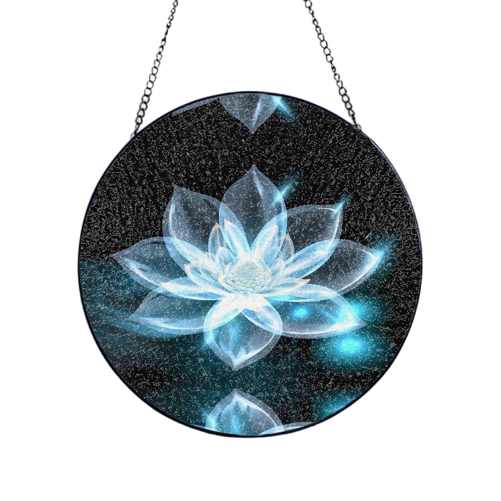 Poezjzw Stained Glass Window Hanging - Transparent Lotus Flower Sun Catcher For Door Garden Home Decor Christmas Mother'S Day Birthday Gifts 4in（10cm）