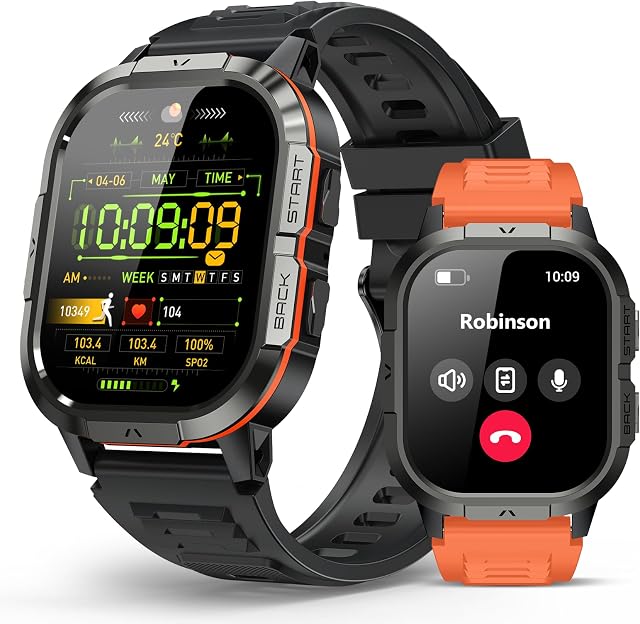 Smart Watch for Men - Make/Answer Call Military Smartwatch for Android Phones iPhone Samsung, 2.06'' Waterproof Step Counter Fitness Tracker with Sleep, 100+ Sport Modes, 2 Straps