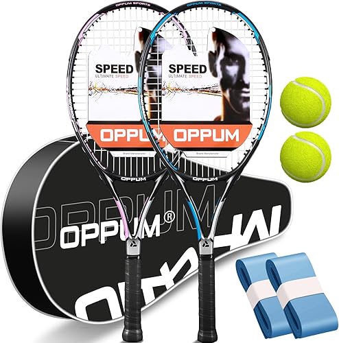 Miniatura 1 de OPPUM Raquetas de tenis profesionales de 27 pulgadas (paquete de 2), cuerdas ligeras y duraderas, ideales para jugadores principiantes e intermedios