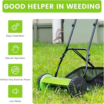 Manual Lawn Mower, 12 Inch 5 Blade Push Reel Lawn Mower with 6 Gallon Grass Catcher, 0.47-1.77inch Adjustable Cutting Height, Push Lawn Mower for Yard, Garden